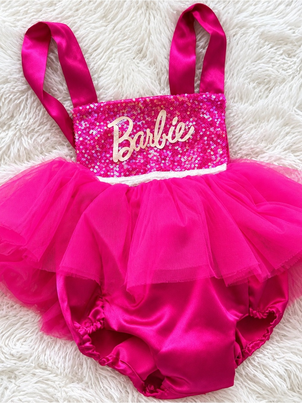 Barbie Hot Pink Sequin Tulle Tutu Costume for first Birthday (was customized)